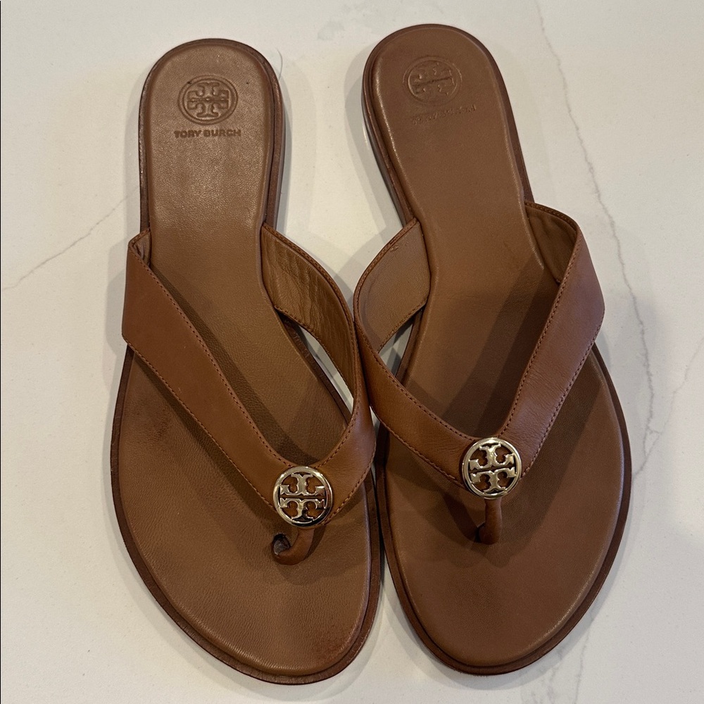 Tory Burch Benton Flip Flop Thong Sandal calf leather Size 11 Royal Tan